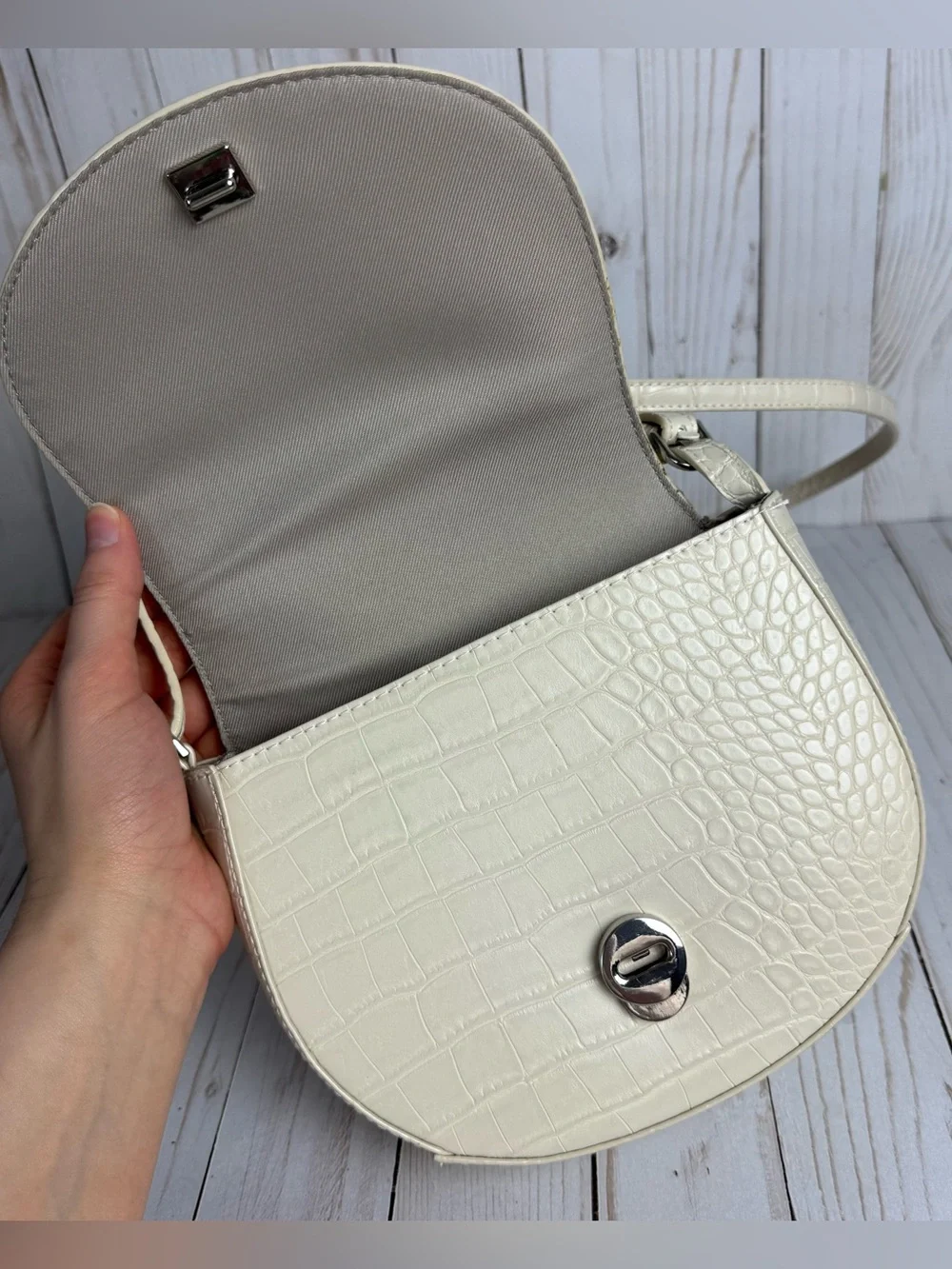 A New Day Target Ivory Faux Snakeskin Crossbody Bag Cream Purse Top Handle